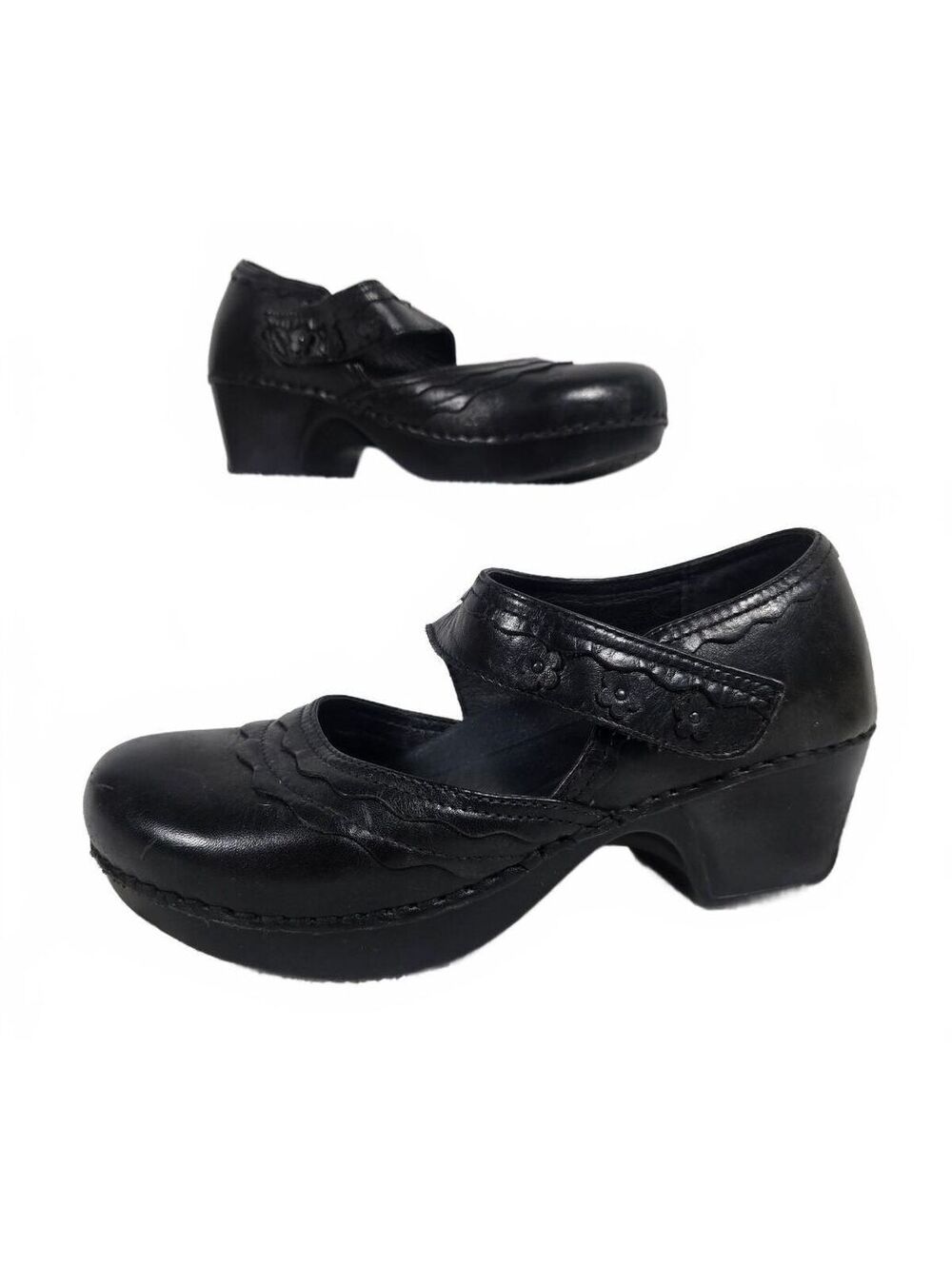Dansko Harlow Black Leather Scalloped Mary Jane Clogs EU 38 / US 7.5-8